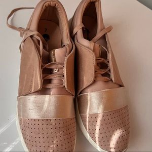 Big  Buddha pink/buff perforated satin strap sneakers